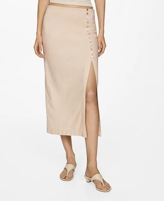 Mango Women's Slit Detail Linen Skirt