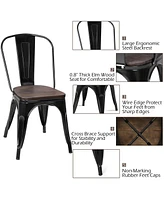 Sugift 18 Inch Set of 4 Stackable Metal Dining Chair with Wood Seat