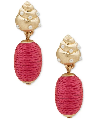 lonna & lilly Gold-Tone Pave Shell Thread-Wrapped Charm Drop Earrings
