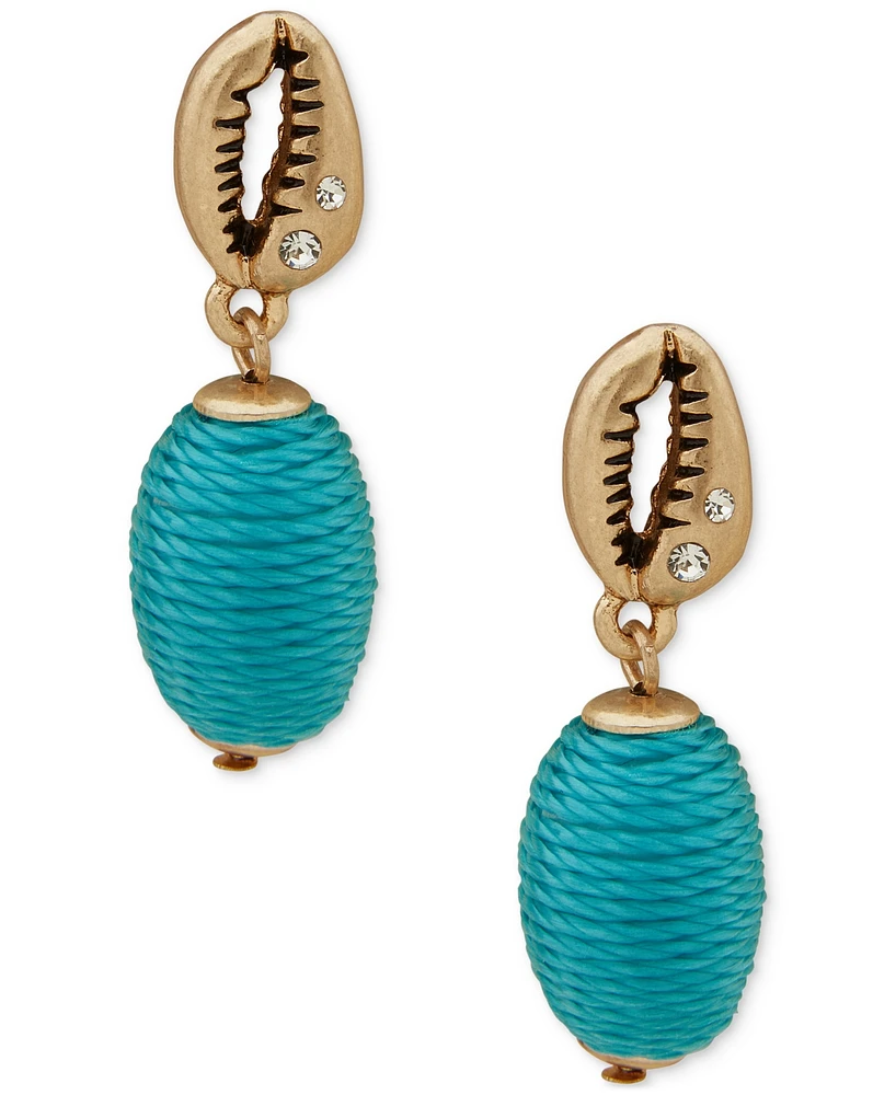 lonna & lilly Gold-Tone Pave Shell & Thread-Wrapped Charm Drop Earrings