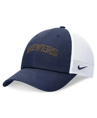 Nike Men's Navy Milwaukee Brewers Evergreen Wordmark Trucker Adjustable Hat