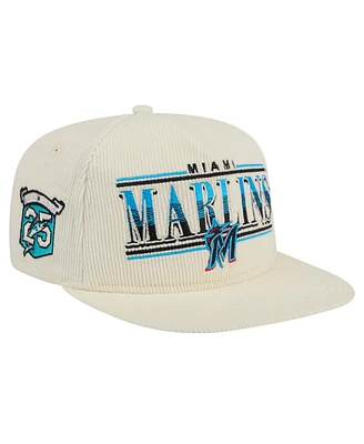 New Era Men's Cream Miami Marlins Throwback Bar Golfer Corduroy Snapback Hat