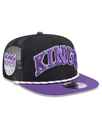 New Era Men's Black/Purple Sacramento Kings Throwback Team Arch Golfer Snapback Hat