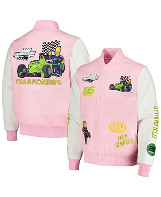 Freeze Max Men's Pink/White The Simpsons Racing Full-Zip Varsity Jacket