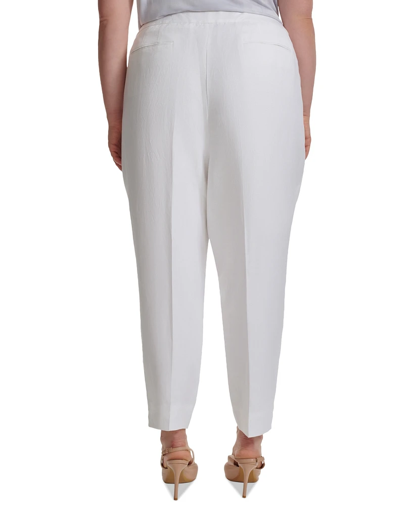 Calvin Klein Plus Linen-Blend Slim-Leg Tab-Waist Pants