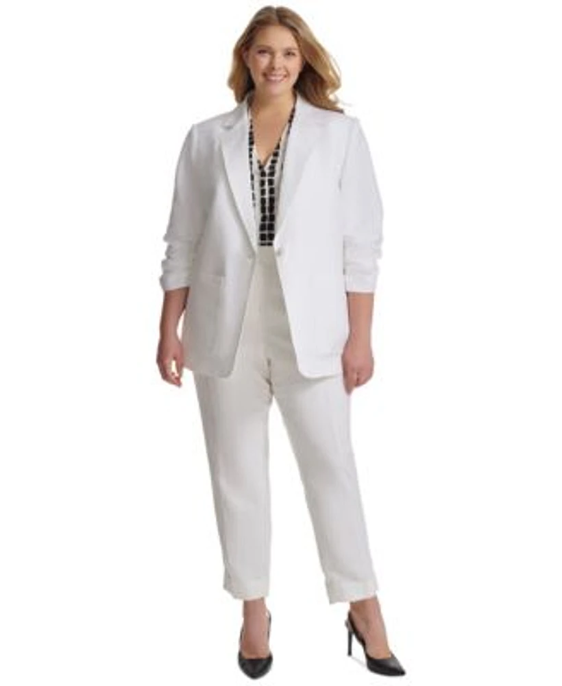 Calvin Klein Plus Size Ruched 3 4 Sleeve Blazer Mid Rise Cuffed Ankle Pants