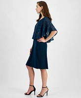 Connected Women's Chiffon Cape Overlay Sheath Dress