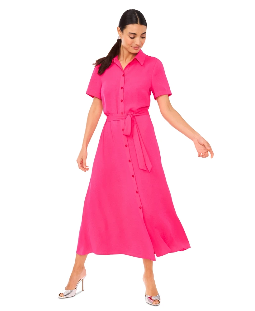 CeCe Women's Short-Sleeve Belted Midi Shirtdress