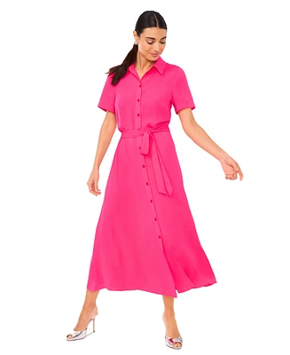 CeCe Women's Short-Sleeve Belted Midi Shirtdress