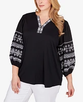 Ruby Rd. Plus Size Embroidered Solid Knit Top