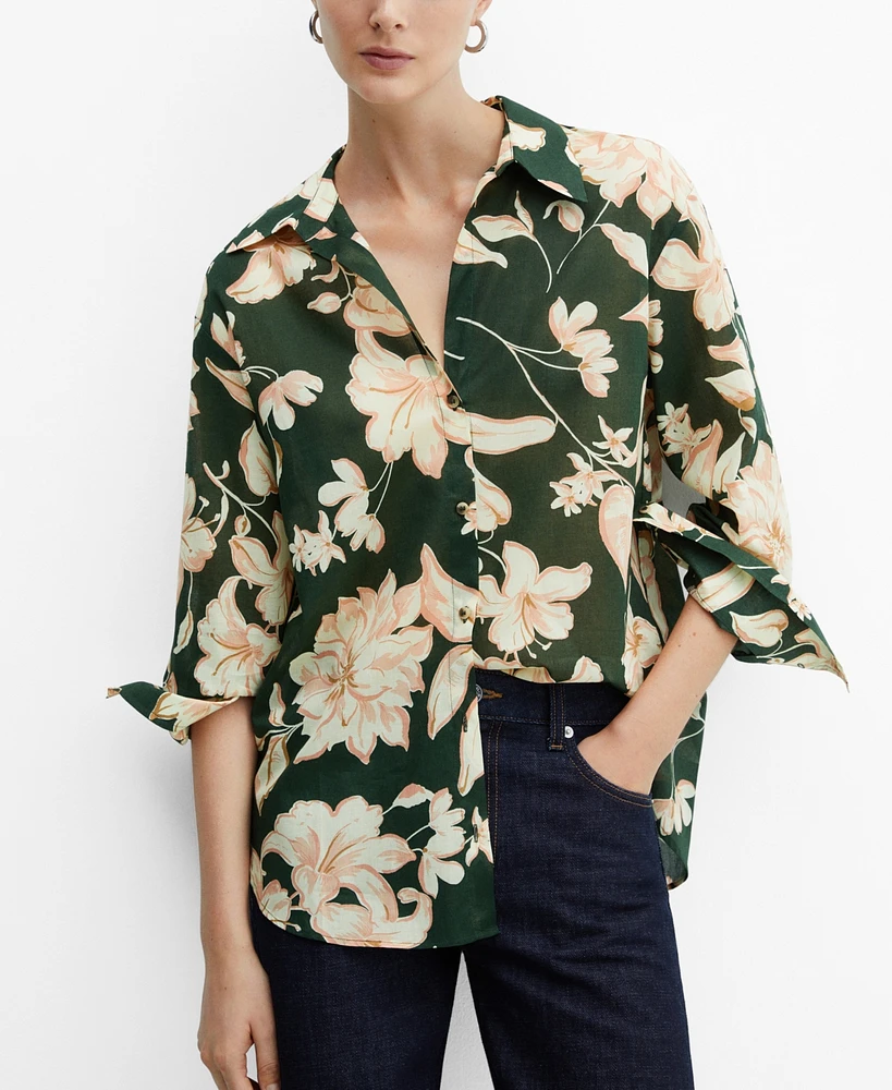 Mango Women's Cotton Flower Shirt