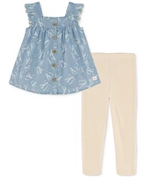 Calvin Klein Baby Girls Button-Front Denim Tunic & Slub Ribbed Capri Leggings, 2 Piece Set