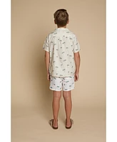 B by Brooks Brothers Big Boys Palm Tree Print Woven Short Sleeve Shirt