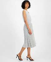 T Tahari Women's Printed Split-Neck Fit & Flare Midi Dress