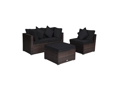 Slickblue 4 Pieces Ottoman Garden Patio Rattan Wicker Furniture Set with Cushion