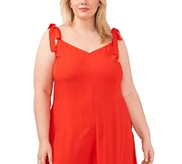 Vince Camuto Plus V-Neck Sleeveless Tie-Shoulder Angled-Hem Jumpsuit