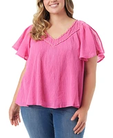 Jessica Simpson Trendy Plus Serenity Cotton Flutter-Sleeve V-Neck Top