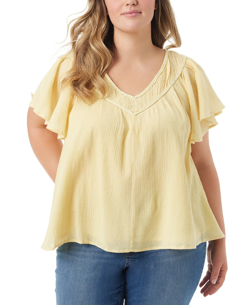 Jessica Simpson Trendy Plus Size Serenity Cotton Flutter-Sleeve V-Neck Top