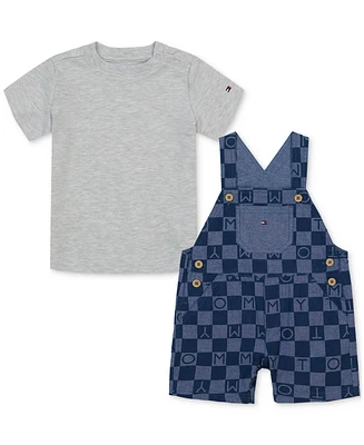 Tommy Hilfiger Baby Boys Short-Sleeve Heather T-Shirt & Printed Shortall, 2 Piece Set