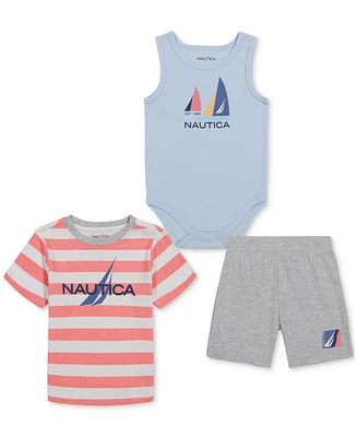 Nautica Baby Boys Sailing Tank Bodysuit, Short-Sleeve Striped T-Shirt & Shorts, 3 Piece Set