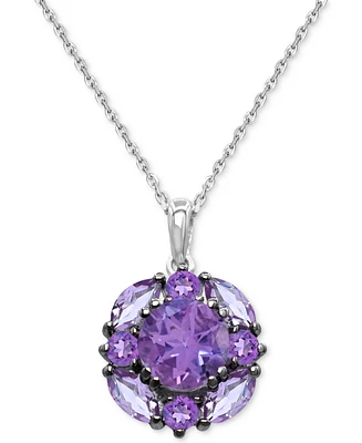 Amethyst (2-1/4 ct. t.w.) & Pink (7/8 Cluster 18" Pendant Necklace Sterling Silver (Also Available Additional Gemstone Cluste