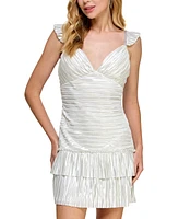 Morgan & Company Women's Metallic Pleated Tiered Dress