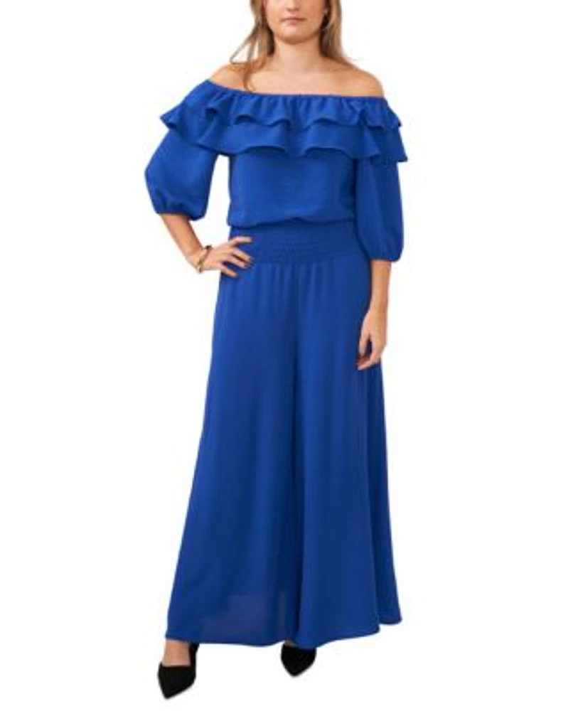 Sam Jess Petite Off The Shoulder Ruffled Top Wide Leg Pants