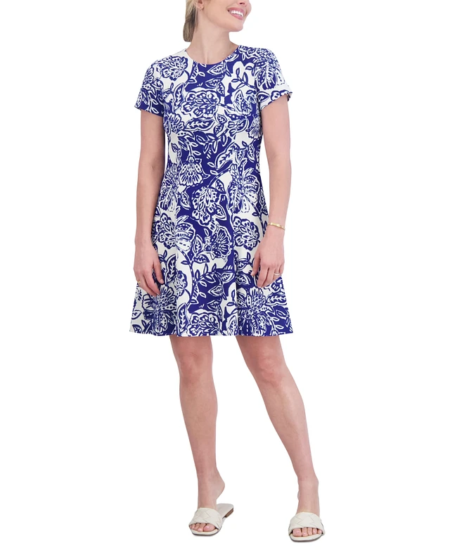 jessica howard floral print fit & flare dress Jessica Howard Women's 3/4 Sleeve Crew Neck Floral Print Tie Fit and Flare Dress