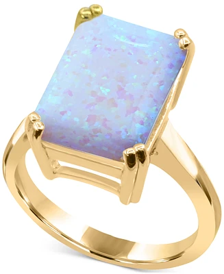 Lab-Grown Opal Emerald-Cut Statement Ring in 14k Gold-Plated Sterling Silver