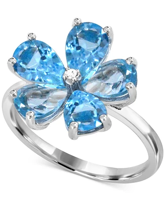 Swiss Blue Topaz (4 ct. t.w.) & Diamond Accent Flower Ring in Sterling Silver