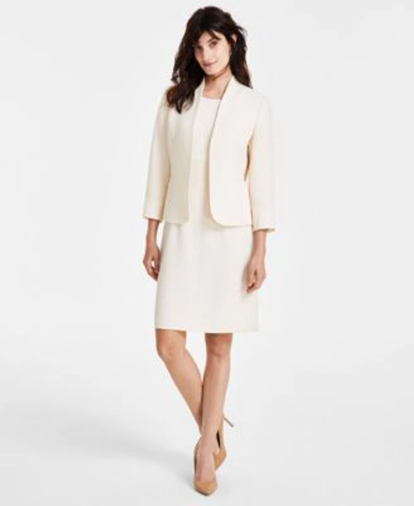 Kasper Womens Jacquard Open Front Blazer Sheath Dress