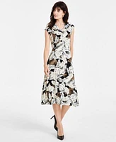 Kasper Womens Printed Cowlneck Top Midi Skirt