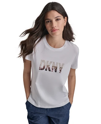 Dkny Women's Cityscape-Rhinestone Logo T-Shirt