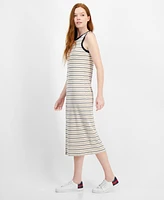 Tommy Hilfiger Women's Striped Ribbed Slit Midi Dress