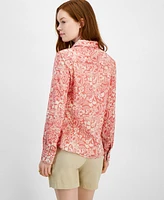 Tommy Hilfiger Women's Cotton Paisley Roll-Tab Shirt