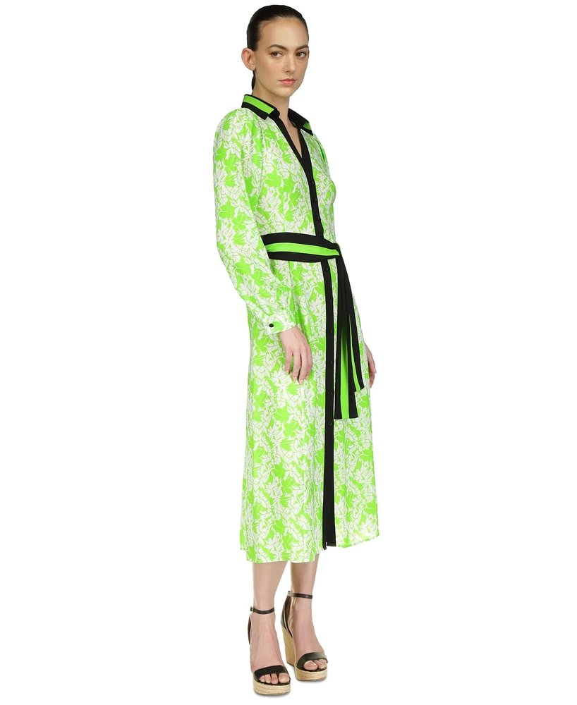 Michael Kors Women's Palm Printed Belted Midi Dress