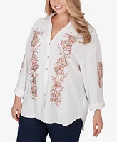 Ruby Rd. Plus Solid Embroidered Crepe Top