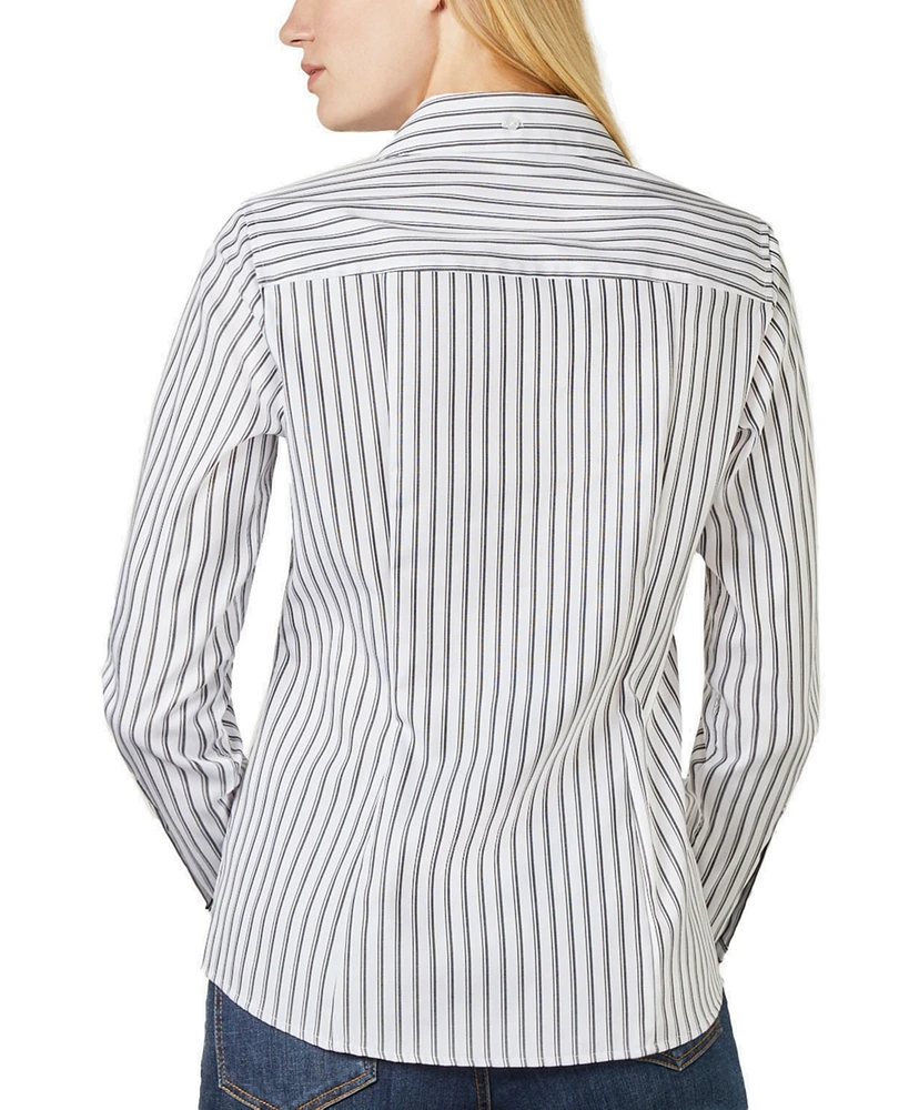 Jones New York Women's Cotton Stand-Collar Striped Top