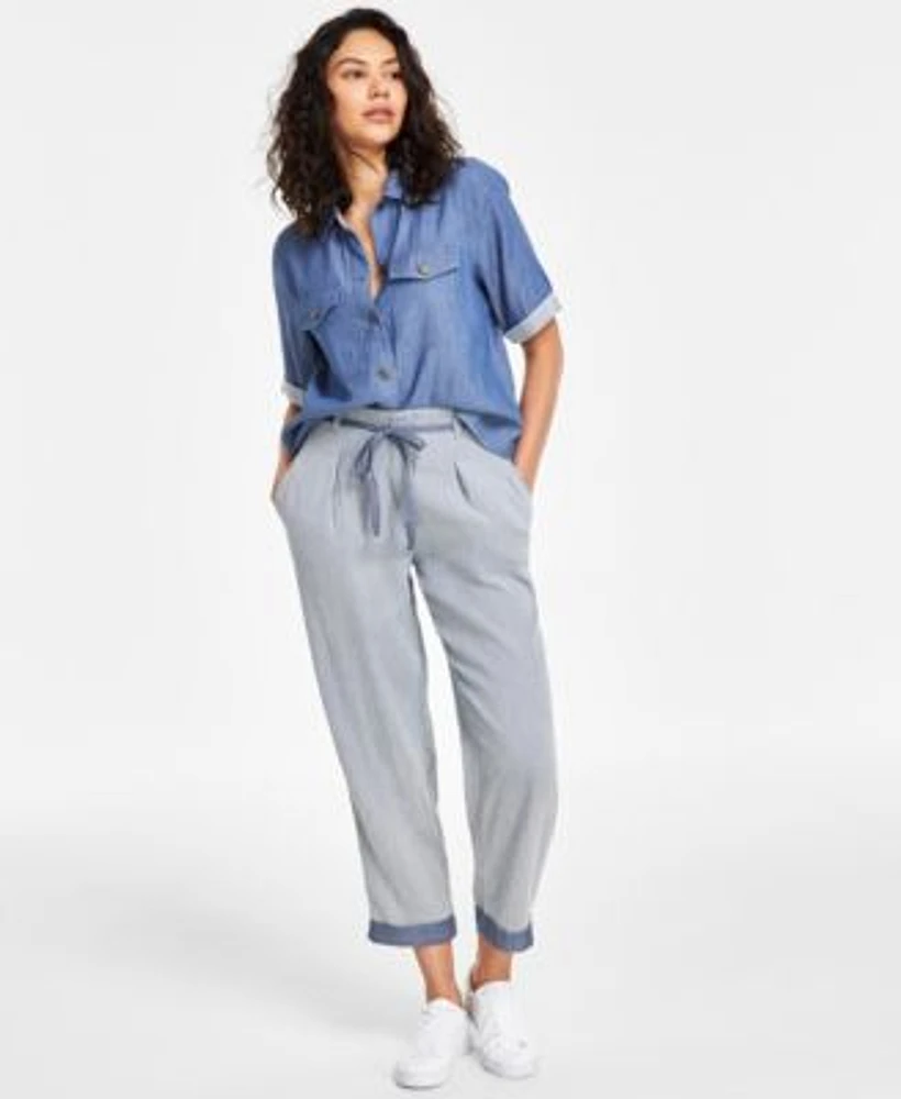 Tommy Hilfiger Womens Cotton Camp Shirt High Rise Pants