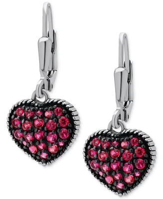 Lab-Grown Ruby Heart Cluster Drop Earrings (1-1/4 ct. t.w.) in Sterling Silver