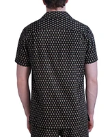 Karl Lagerfeld Paris Men's Slim-Fit Diamond Grid Logo-Print Button-Down Camp Shirt, Created for Macy's