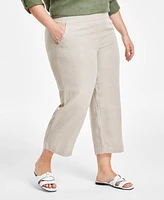 Charter Club Plus 100% Linen Cropped Pants, Created for Macy's