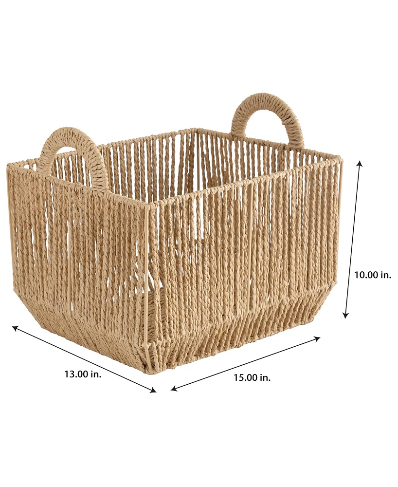 Simplify Vertical Weave Large Storage Basket with Round Handles