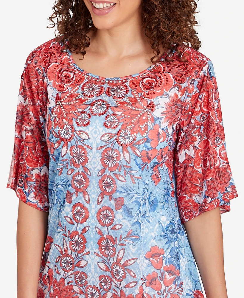Ruby Rd. Petite Burnout Sublimation Mirrored Top