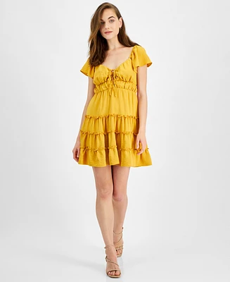 City Studios Juniors' Flutter-Sleeve Tiered Mini Dress