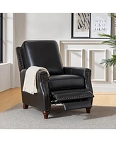 Bellino Modern Retro Genuine Leather Recliner with Nailhead Trim