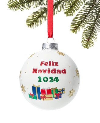 Holiday Lane Feliz Navidad 2024 Glass Christmas Tree Ball Ornament, Created for Macy's