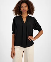 T Tahari Women's Split-Neck Smocked-Sleeve Top