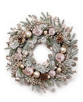 Holiday Lane Sugar Plum 24"H Pine Needle Wreath with Plastic Balls, Created for Macy's