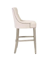 29" Linen Tufted Buttons Upholstered Wingback Bar Stool (Set of
